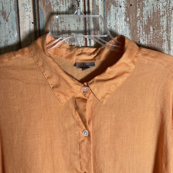J Jill 100% Linen Orange Blouse Women’s XL Button Down Long Sleeve Collared - Picture 2 of 9